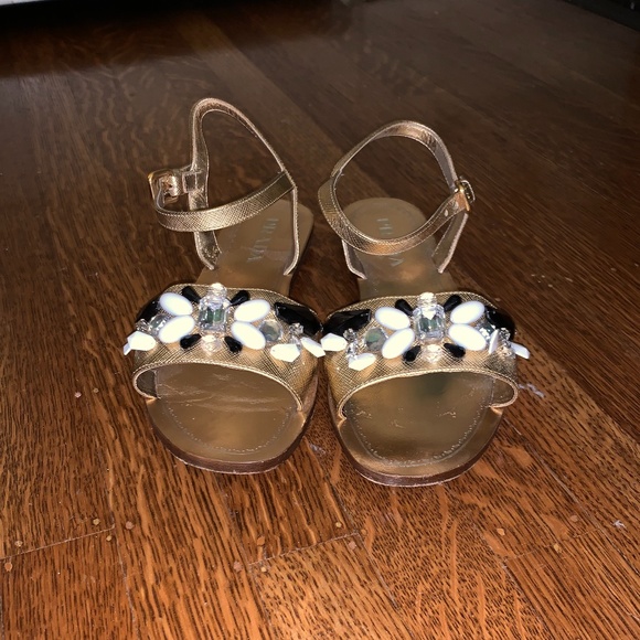 Prada Gold Leather Crystal Embellished Sandals - Picture 4 of 14